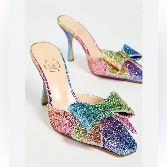 Nalebe Dimante Mules 90mm In Collection Colorful Glitter Heels with Bow